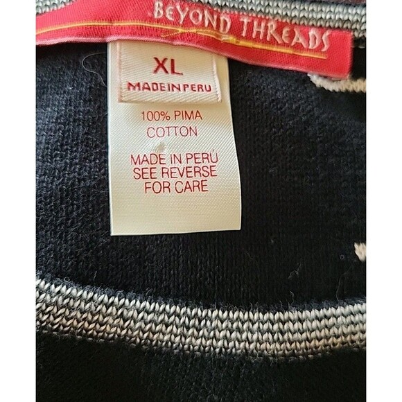 Beyond Threads Pima Black Ecru Geometric Print Short Sleeve Pullover/top Size XL - Picture 2 of 9